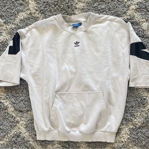Adidas Beige Oversized Crew Sweatshirt Trefoil 3/4 Sleeve Size S